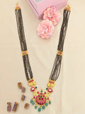 Jadau kundan black beads pendant mala