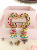 Jadau kundan peacock full earcuff jhumkas with pearl and natural strawberry beads drop