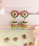 Jadau kundan Jhumkas with pearl and natural strawberry beads
