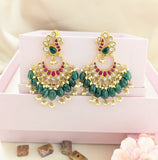 Jadau kundan peacock Chandbali with pearl and natural strawberry beads drop