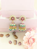 Jadau kundan jhumkas with pearl and natural strawberry beads