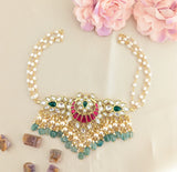 Jadau kundan choker with pearl and natural strawberry beads drop