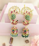 Jadau kundan full earcuff jhumkas with pearl and natural strawberry beads
