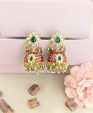 Jadau kundan jhumkas with pearl and natural strawberry beads