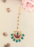 Jadau kundan floral tika with pearl and natural strawberry beads