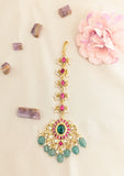Jadau kundan tika with pearl and natural strawberry beads