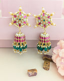 Jadau kundan Jhumkas with pearl and natural strawberry beads