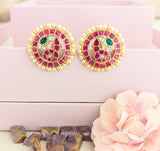 Jadau kundan peacock studs with pearls