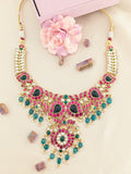 Jadau kundan peacock mango bridal necklace with pearl and natural strawberry beads drop(No Earrings)