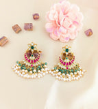 Jadau kundan chandbali with pearl and natural strawberry beads