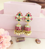 Jadau kundan floral jhumkas with pearl drop