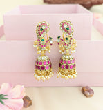 Jadau kundan peacock jhumkas with pearls