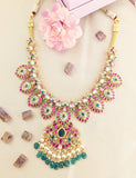 Jadau kundan Mango necklace with pearl and natural strawberry beads drop(No Earrings)
