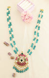 Jadau kundan pendant Pearls/ Beads mala with natural strawberry beads drop(No Earrings)
