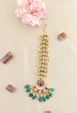 Jadau kundan floral chand tika with pearl and natural strawberry beads