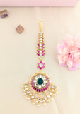 Jadau kundan chand shape bridal tika with pearls