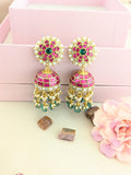 Jadau kundan jhumkas with pearl and natural strawberry beads drop