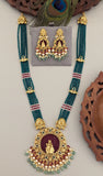 Temple/Antique Radha Krishna pendant Pearls/beads mala(With Earrings)