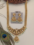 Temple/Antique goddess laxmi elephant long necklace with pearl and natural strawberry beads(With Earrings)