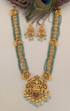 Temple/Antique Goddess Laxmi peacock Pearls/Beads Mala(With Earrings)