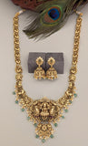 Temple/Antique Goddess Laxmi elephant long necklace with pearl and natural strawberry beads drop(With Earrings)