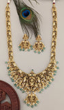 Temple/Antique goddess laxmi peacock long necklace with pearl and natural strawberry beads(With Earrings)
