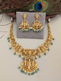 Temple/Antique God Balaji, Ganesh and goddess laxmi necklace with pearl and natural strawberry beads(With Earrings)