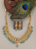 Temple/Antique Goddess laxmi peacock necklace with pearl and natural strawberry beads drop(With Earrings)