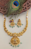 Temple/Antique peacock necklace with pearl and natural strawberry beads drop(With Earrings)