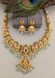 Temple/Antique Goddess laxmi shankh necklace with pearl and natural strawberry beads drop(With Earrings)