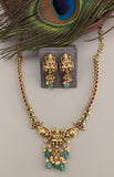 Temple/Antique Goddess laxmi mango necklace with pearl and natural strawberry beads drop(With Earrings)
