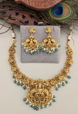 Temple/Antique Goddess Laxmi elephant necklace with pearl and natural strawberry beads(With Earrings)