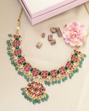 Jadau kundan necklace with pearl and natural strawberry beads (No earrings)