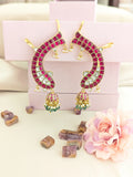 Jadau kundan fish shape full earcuff jhumkas with pearl and natural strawberry beads