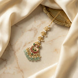 Jadau kundan Tika with pearl drop and natural strawberry beads