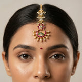 Jadau kundan lotus tika with pearl drops