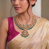 Jadau Kundan Bridal Floral Necklace with Pearl & Natural Strawberry Beads