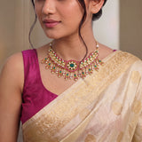 Jadau Kundan Floral Choker with Peacock Drop