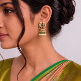 Jadau Kundan Peacock Jhumkas with RIcePearl & Onyx Beads