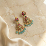 Jadau kundan Peacock earrings drops with pearl and natural strawberry beads