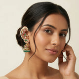 Jadau kundan peacock full Earcuff Jhumkas with pearl and natural strawberry beads drops
