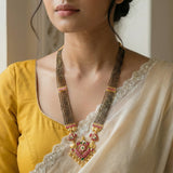 Jadau kundan black beads pendant mala