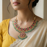Jadau kundan necklace with pearl and natural strawberry beads (No earrings)