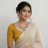Jadau kundan+Antique peacock necklace set with earrings and natural strawberry beads drop