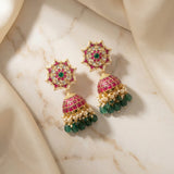 Jadau kundan jhumkas with pearl and natural strawberry beads