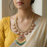 Jadau kundan Mango necklace with pearl and natural strawberry beads drop(No Earrings)