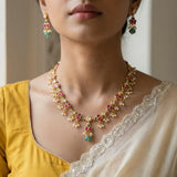 Jadau kundan+moissonite polki chain necklace with pearl (With Earrings)