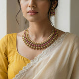 Jadau kundan + Temple/Antique necklace with pearls (With Earrings)