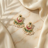 Jadau kundan chandbali with pearl and natural strawberry beads