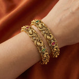 Temple/Antique peacock bangles multi colour (Pair)